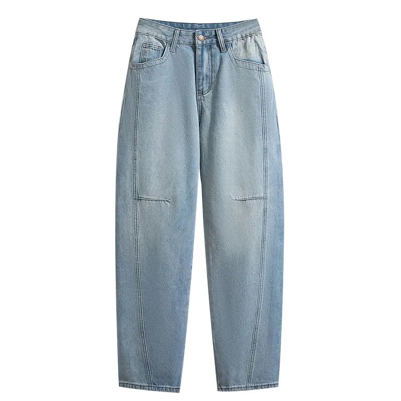 Plus Size Loose Straight Leg Blue Jeans Womens plus Size Trousers Autumn Spring Bend Knife Wide Leg Pants Floor Length 250609