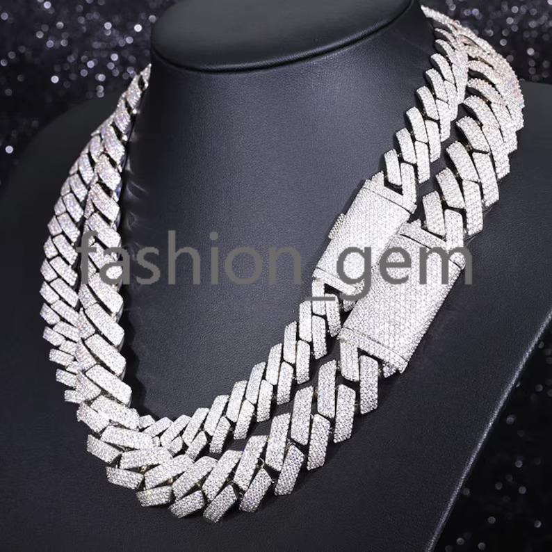 Hiphop Cuban Necklace 925 Sterling Silver 20mm 3 Rows Iced Out VVS Moissanite Cuban Link Chain