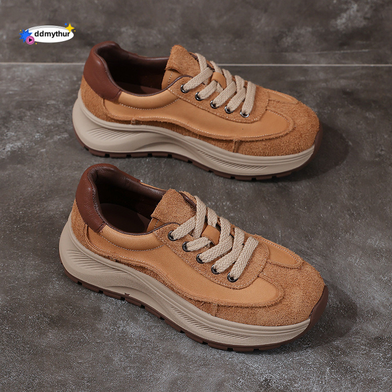 Top Layer Cowhide Thick Genuine Dad Non-Slip Soft Sole Sports Women's Leather Casual Shoes ddmythur