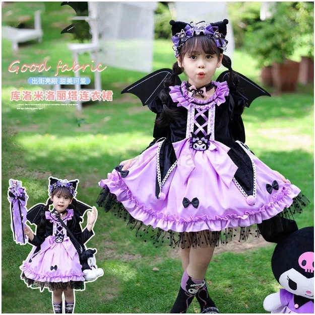 Sanrio New Sanrio Anime Figures Cosplay Kuromi Princess Dress Summer ChildrenS Dress Puffy Skirt Suit Cute Girl Birthday Kawaii Gifts XJ250618
