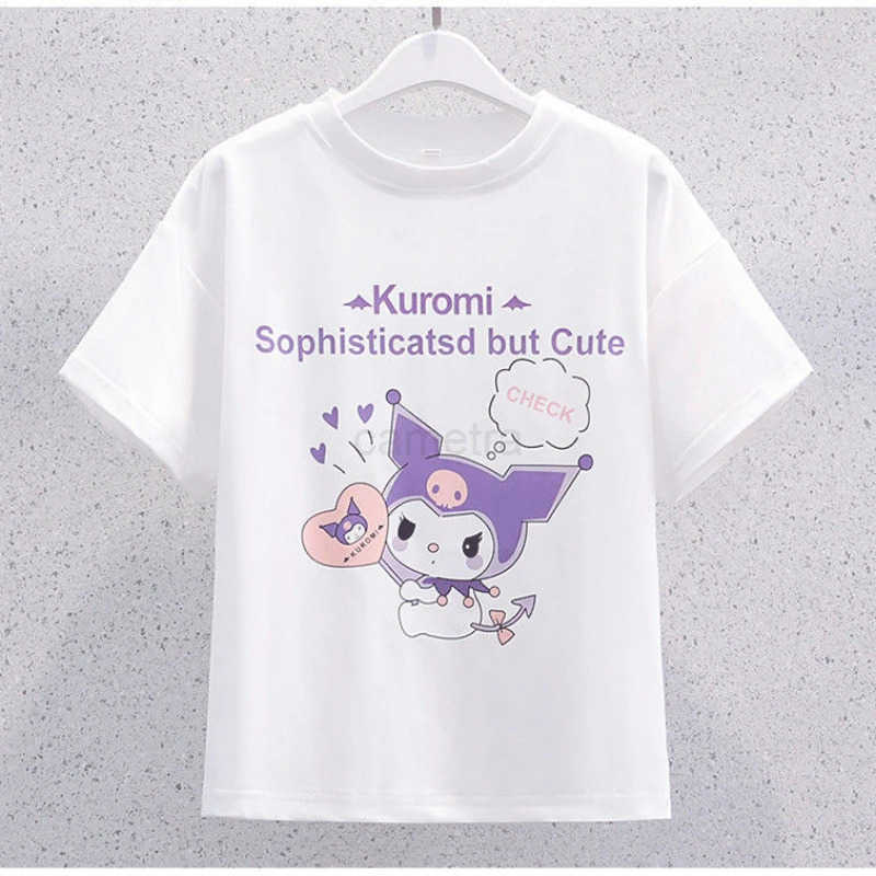 Sanrio Sanrio Kuromi Kawaii Girls College Style T-shirt Skirt Suit Summer Clothes JK Uniform Skirt Short Sleeve T-shirt Two Piece Set XJ250618