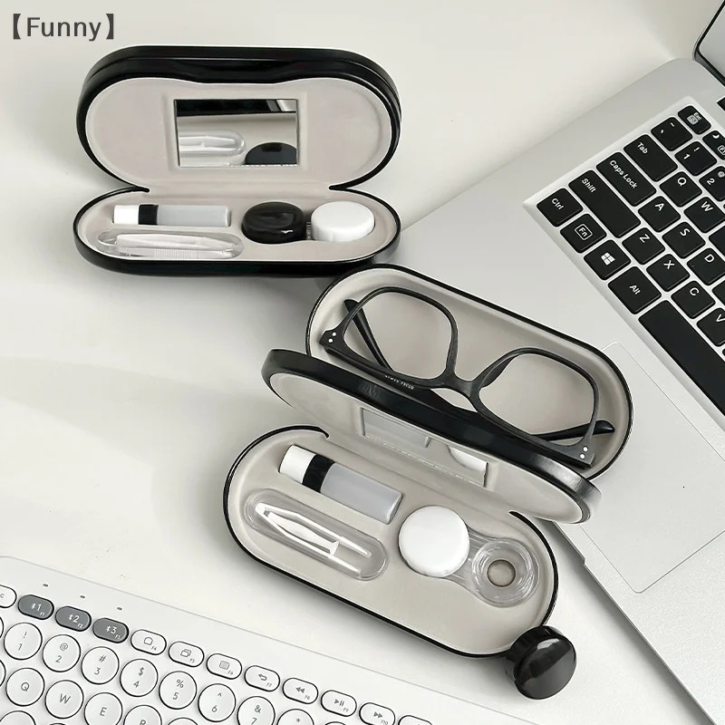 2 In 1 Double Layer Glasses Box Contact Lens Case For Men Women Creative Dual Use Glasses Case Eyewear Leather Box Unisex Gift 250617