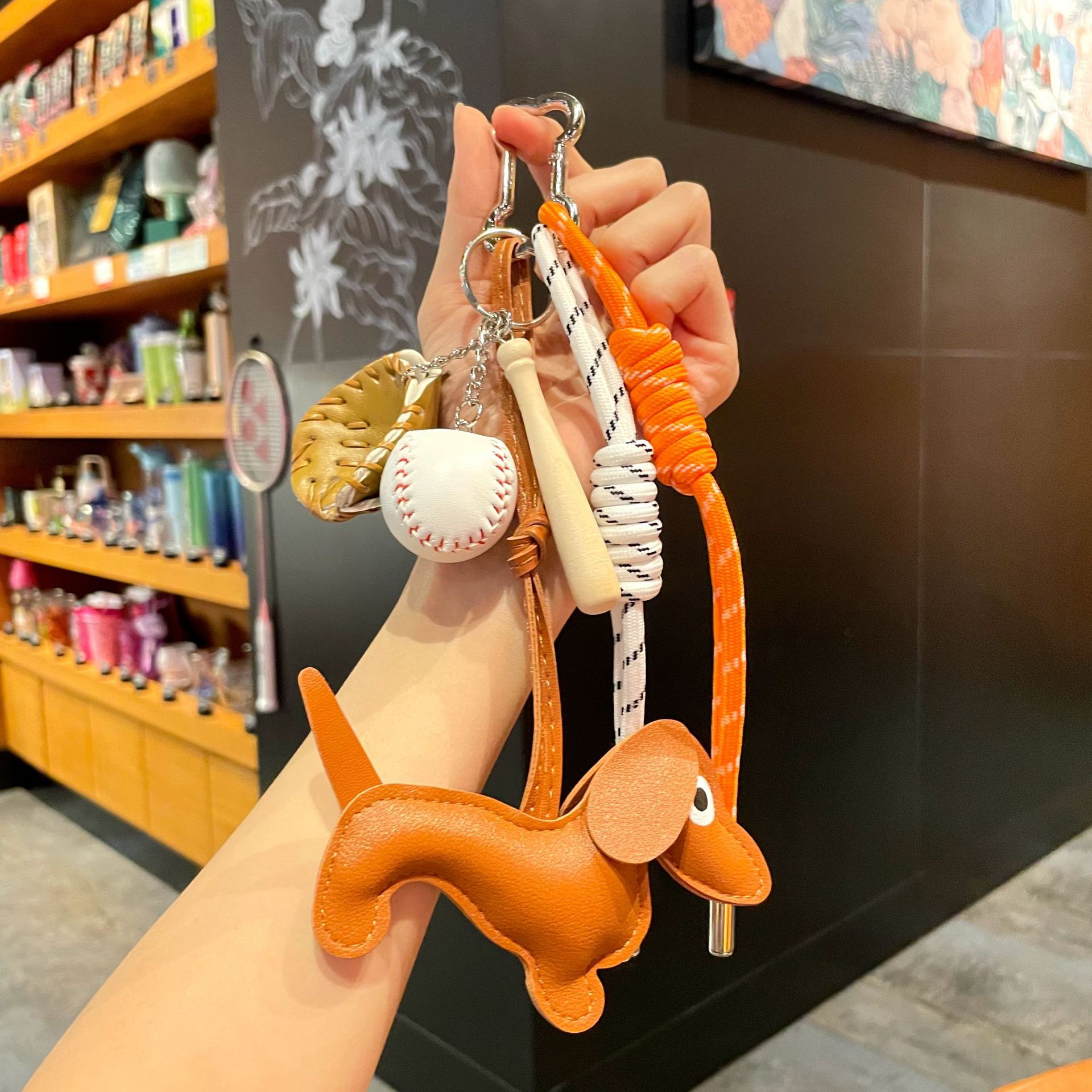 Dachshund Braided Rope Bag Pendant Car keychains Cartoon Keychain Creative Internet Celebrity Bear Pendant Female Exquisite