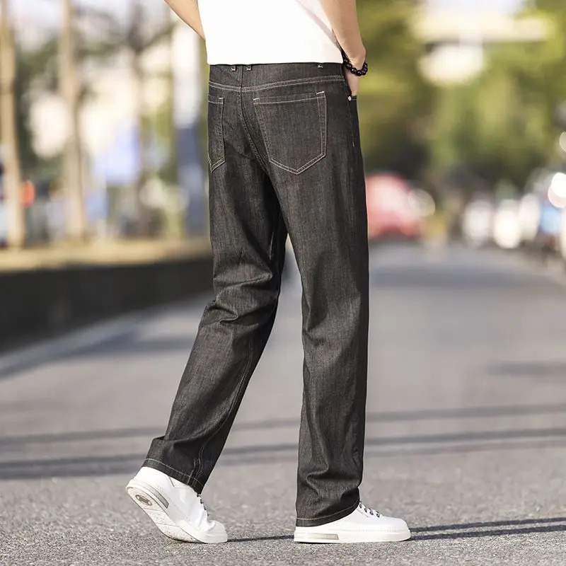 Summer Thin Mens Elastic Cotton Jeans Fashion Blue Comfortable Business Straight Casual Pants Male Clothes Trousers jeans 250617