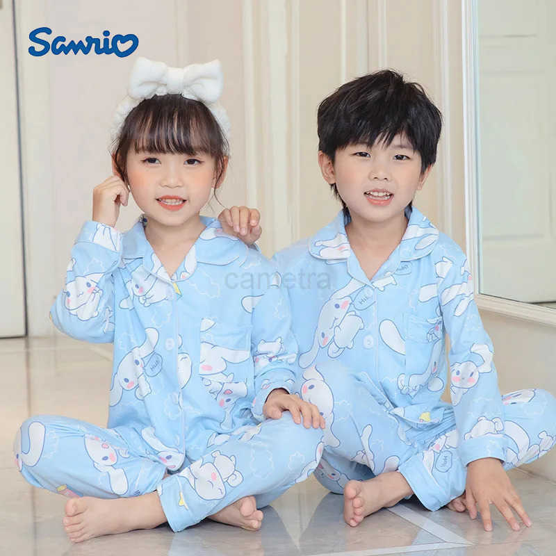 Sanrio Children Sleepwear Spring Autumn Kids Boy Girl Cartoon Cinnamoroll Full Print Long Sleeve Cardigan Set Teen Thin Lapel PajamasXJ250618XJ250618