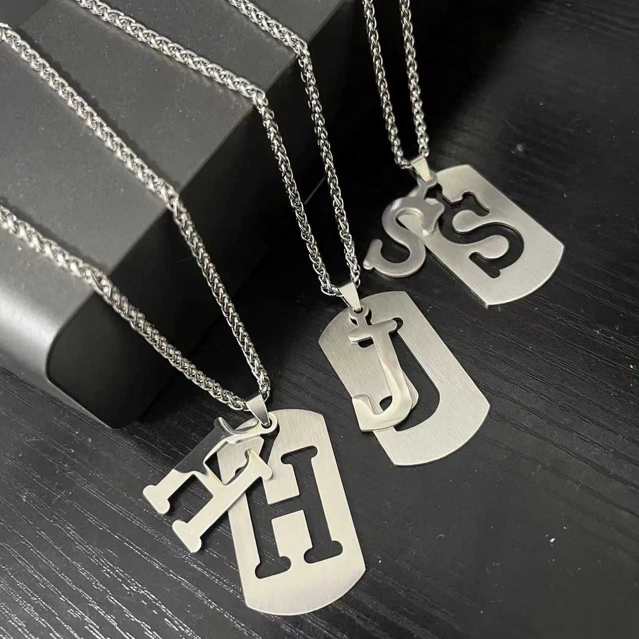 HNSP Stainless Steel Initials Pendant Chain Necklace For Men Women 26 Letter Name Jewelry Accessories W250618
