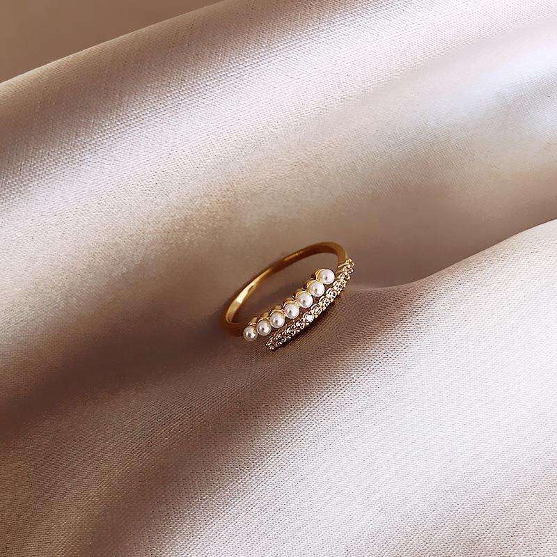 New Fashion Open Finger Internet Celebrity Style Minimalist Niche Design Decorative Light Luxury Pearl Ring