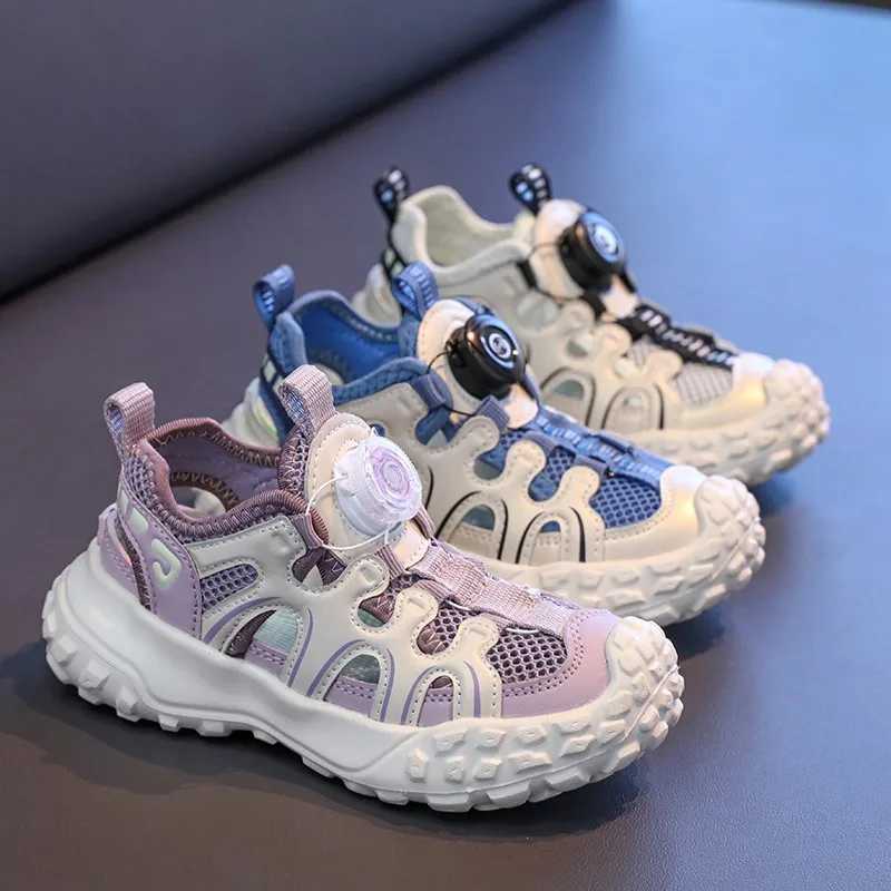 Girls sandals 2025 summer new style boys rotating button sneakers childrens shoes mesh breathable frame shoes Z250618