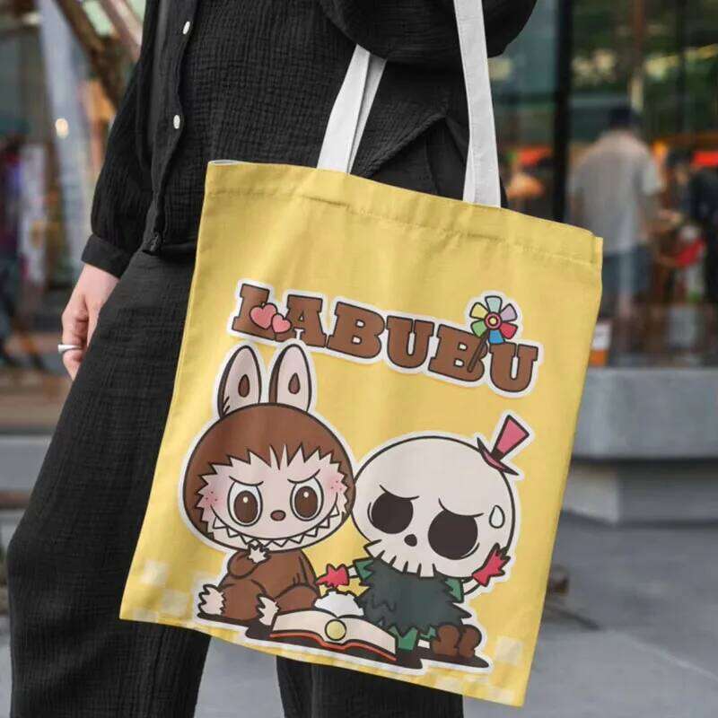 Lisa Same Labubu Canvas Female Cute Cartoon Shopping Handbag Casual Student Shoulder Bag