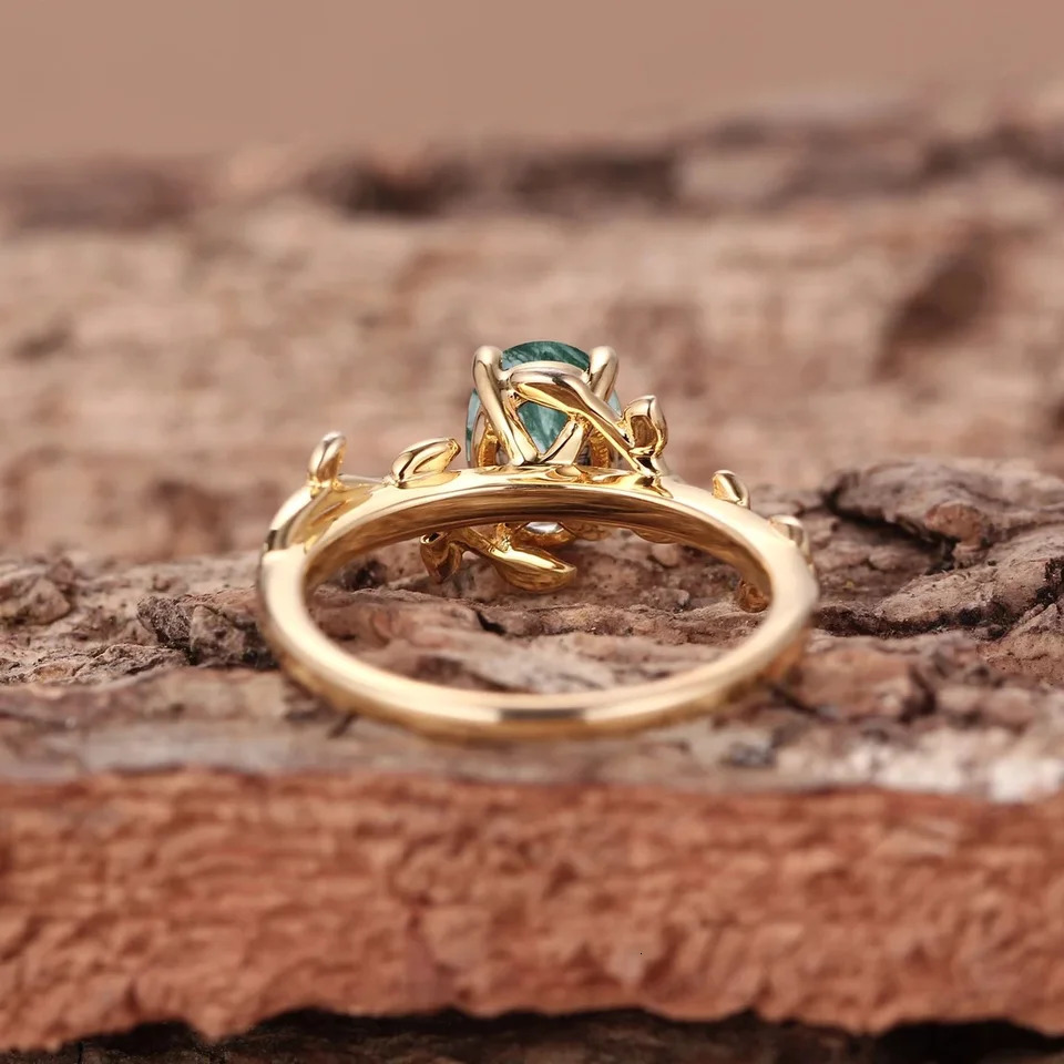 Real 925 Sterling Silver Cocktail Oval Shaped Moss Agate Rings Leaf Branch Ring For Woman Wedding Gifts High Quantity Jewelry 250618