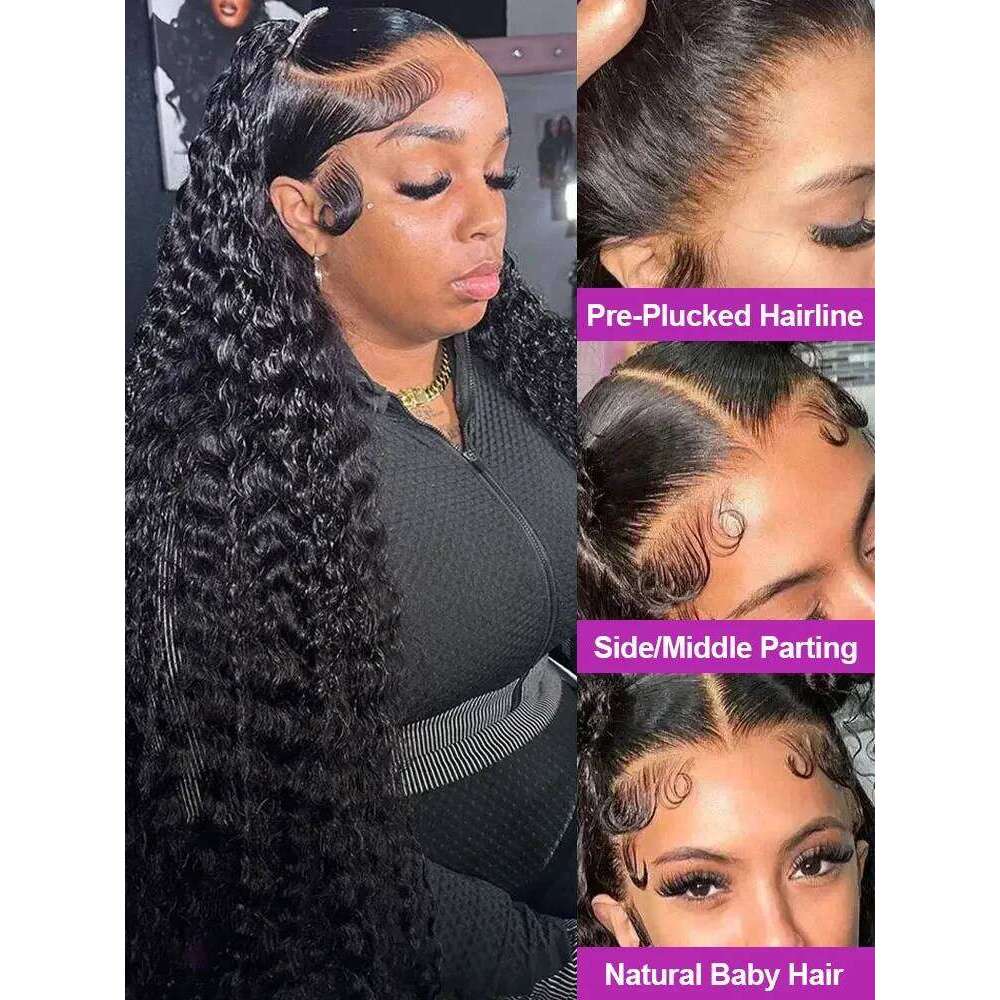300 Density Curly Wigs Human Hair Deep Wave Lace Frontal Wig Glueless 5x5 Closure Brazilian Wet and Wavy For Women