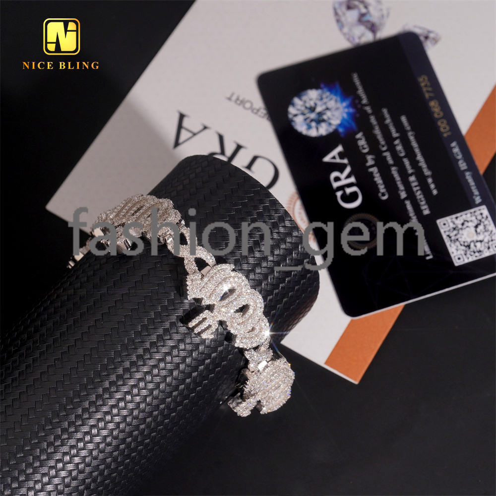 19.5mm Hip Hop Jewelry VVS Moissanite 925 Silver Custom Iced Out Bracelet Diamond Infinity Allah Cuban Chain Bracelet