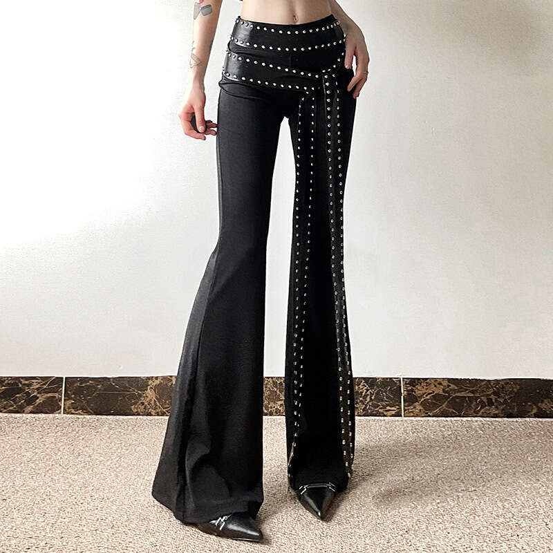 Summer New Women's Solid Color Slim High Waist Street Fashion Casual Straight Flared Pants B5
