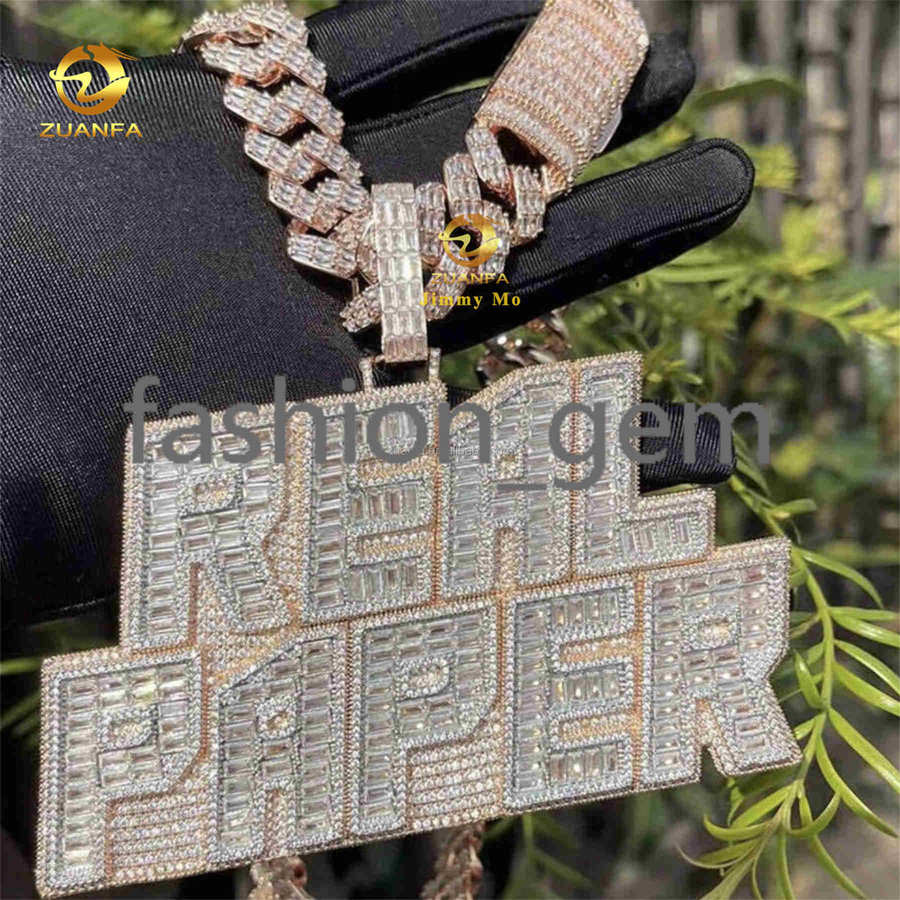Custom Personalized Big Guy Buss Down Iced Out Initial Letter Baguette Moissanite Diamond Pendant Nameplate Rapper Jewelry S925