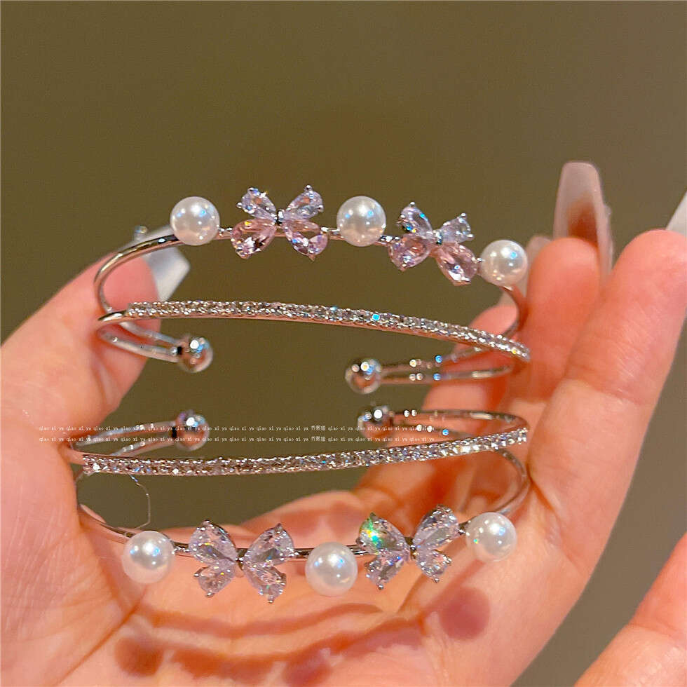 Sweet Double Layer Bowknot Bracelet 2024 Niche Design Sense Personality Natural Hand Ring Women's Jewelry