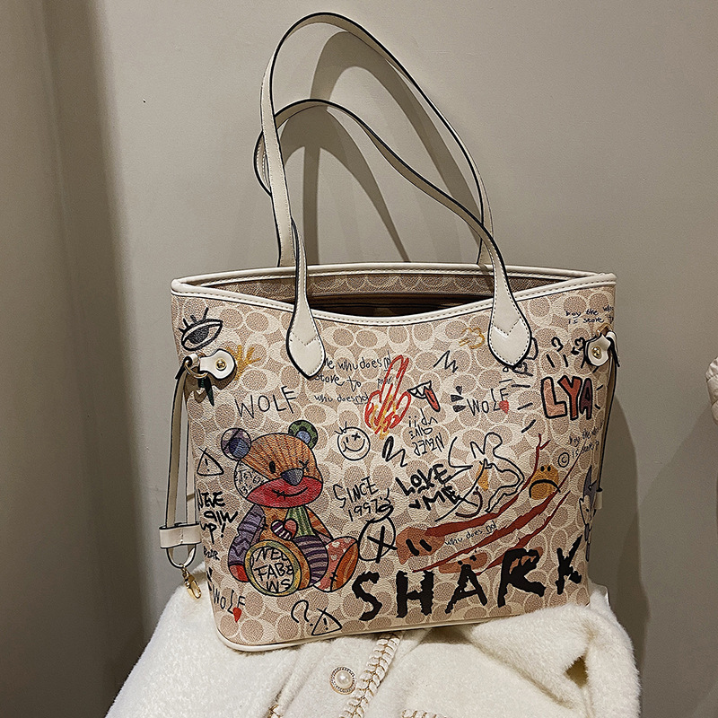 Free shipping designer bags for womens Shoulder bags white brown black New versatile and fashionable teddy bear graffiti tote bag