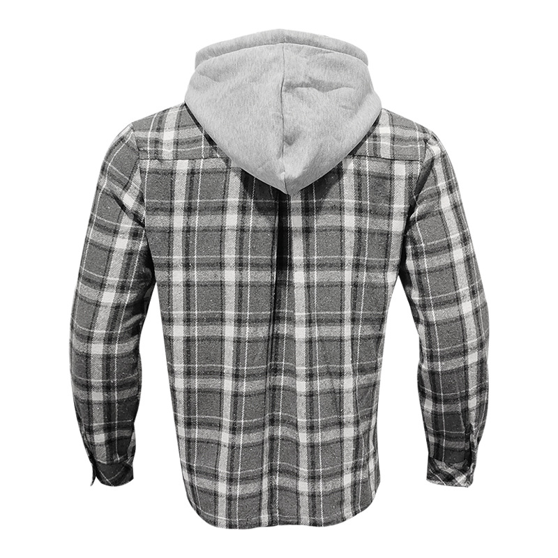 Men's long-sleeved shirts, fashionable checked T-shirts, hooded drawstring cardigans, trendy loose beach jackets European code: S-3XL