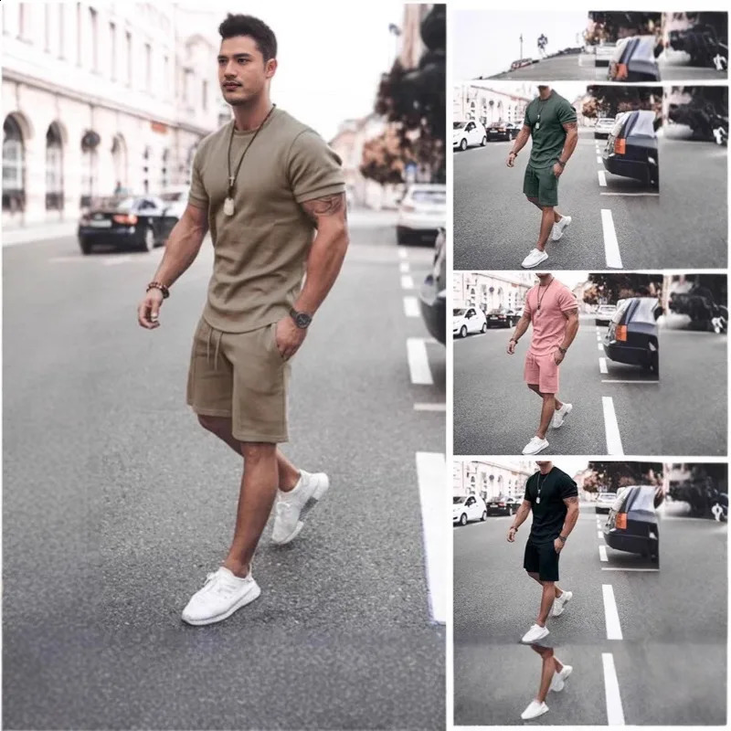 Men Suits European and American Summer Foreign Trade Youth Clothes with Shortsleeved Tshirt Sports Casual 250614