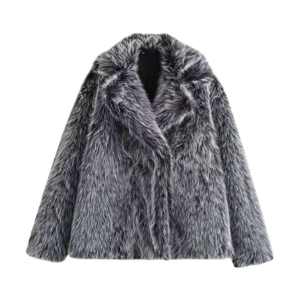 PB&ZA2024 Winter New Women's Clothing Style Simple and Fashionable Versatile Artificial Fur Effect Flip Collar Short Warm Coat