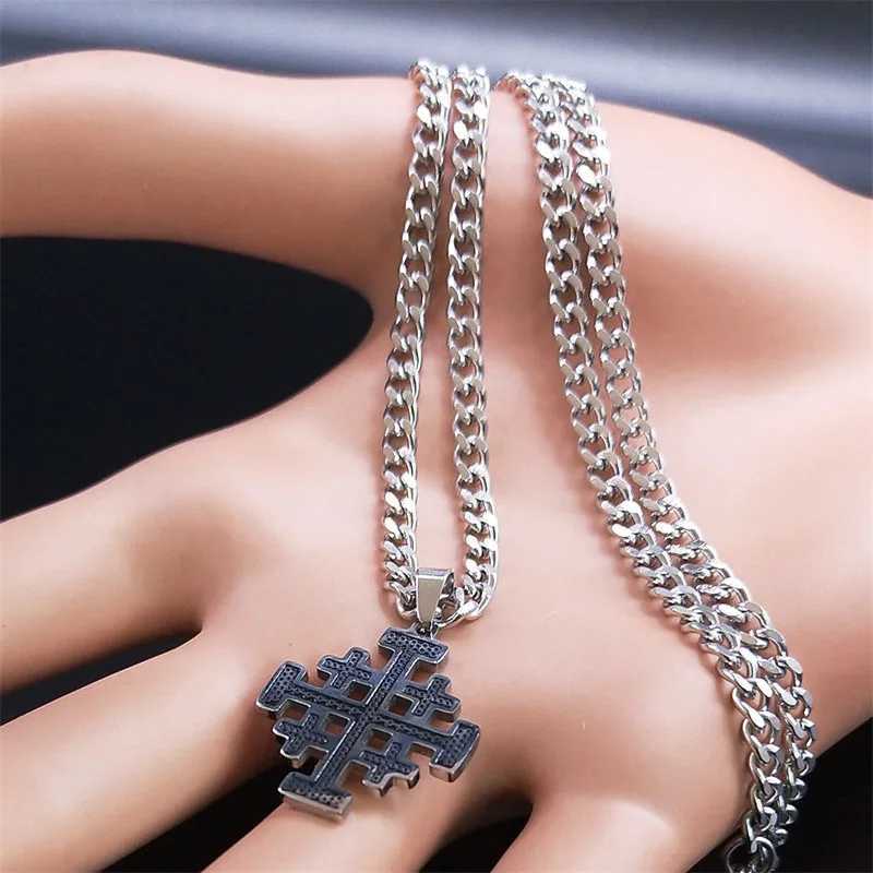 Goth Jerusalem Cross Pendant Necklace for Women Men Choker Stainless Steel Hip Hop Crusader Cross Necklaces Jewelry N1815-2S03 W250618