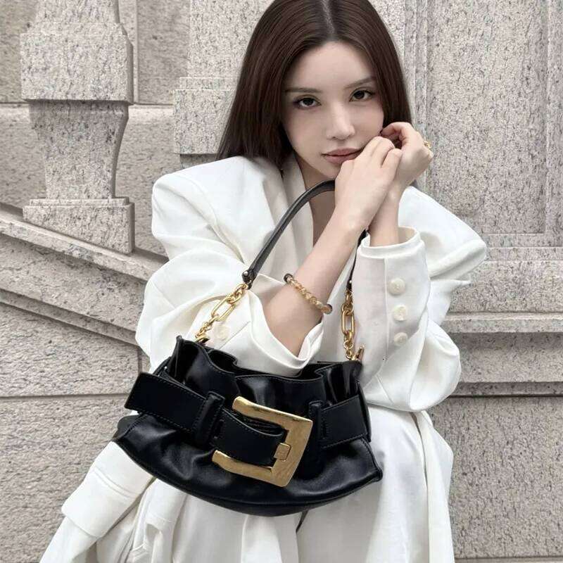 Vintage Tote Shoulder 2025 New belt buckle hand armpit bag High Quality pu Leather Commuter Underarm Bag