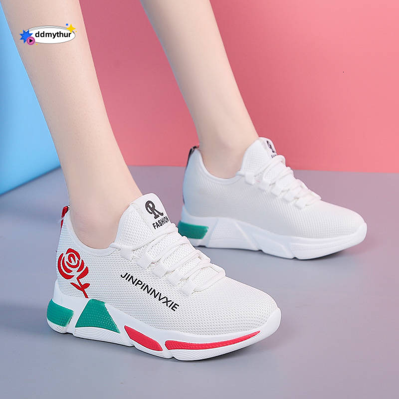 New Flyknit Mesh Breathable Women's Casual Height Increasing Sneakers Running Trendy Shoes Versatile Korean Style Sports ddmythur