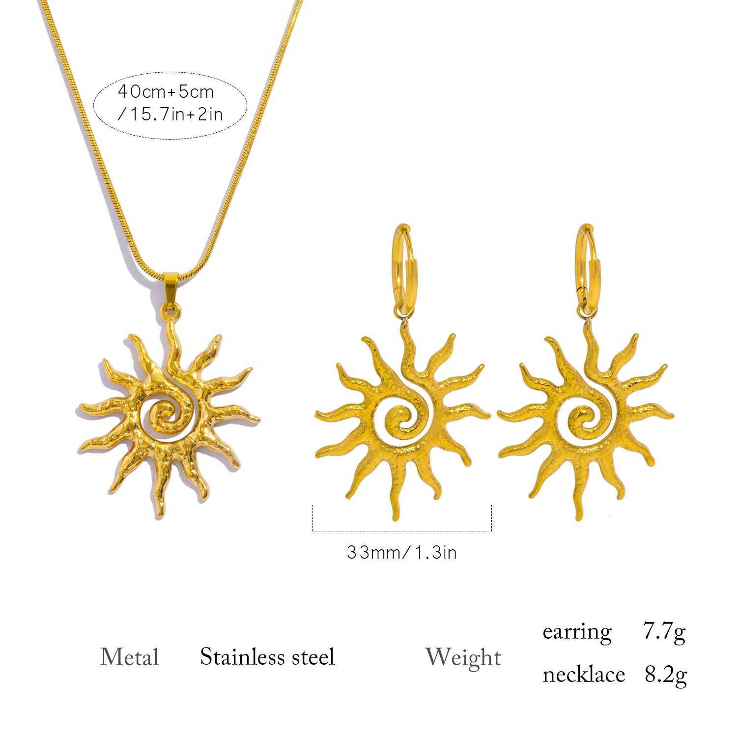 Spiral Sun Pendant Necklace for Women - 18K Gold Plated Hypoallergenic Stainless Steel Daily Wear Boho Gift Ideas Jewelry W250618