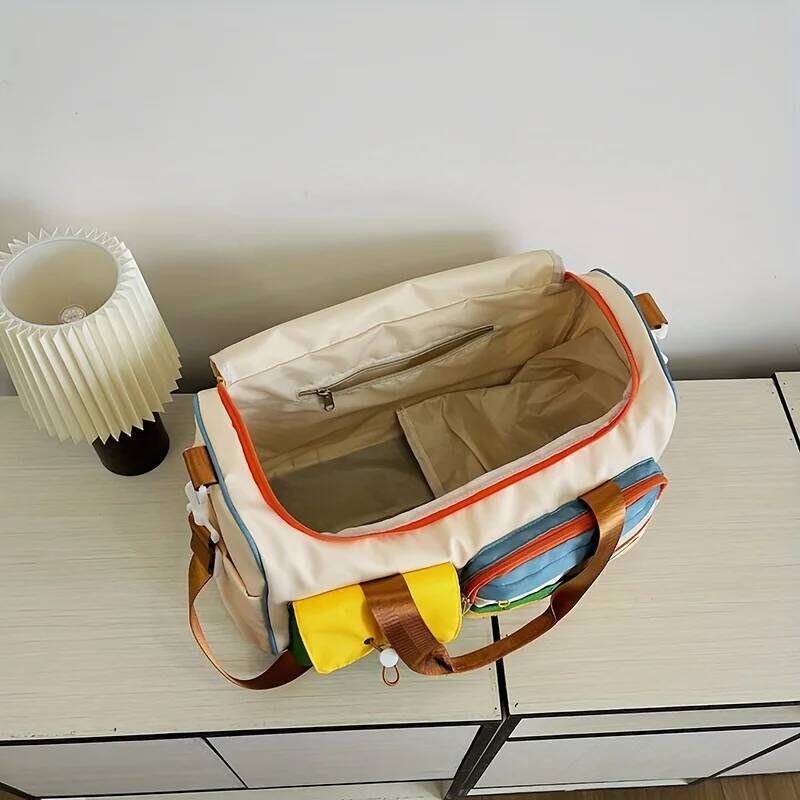 Colorful Retro Travel Bag, Large Capacity Duffle With Shoulder Strap, Sports Gym Carry-On, Multi-Pocket Casual Lage For Women