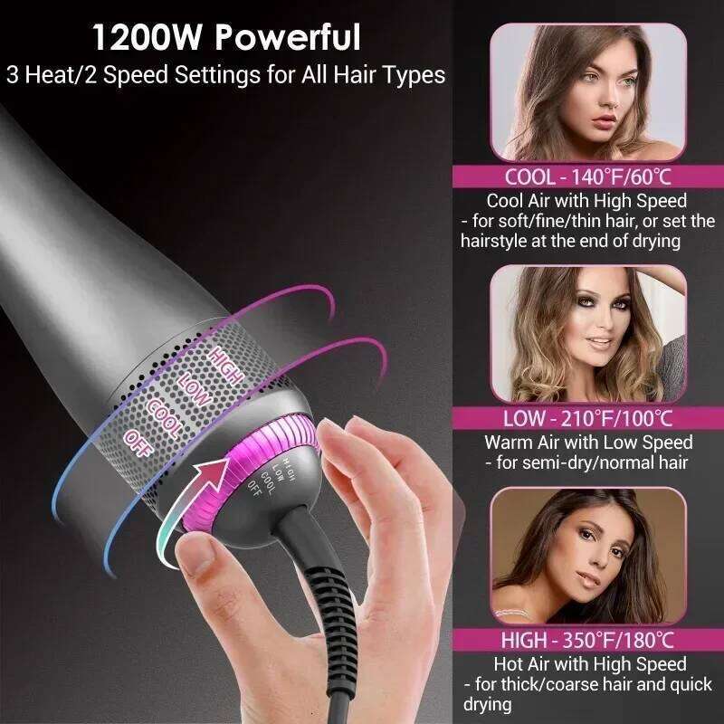 Dryer Brush 3 In 1 Hot-Air Brushes 1200 W Powerful Ceramic Tourmaline Ionic Straightener for All Hair Types electric