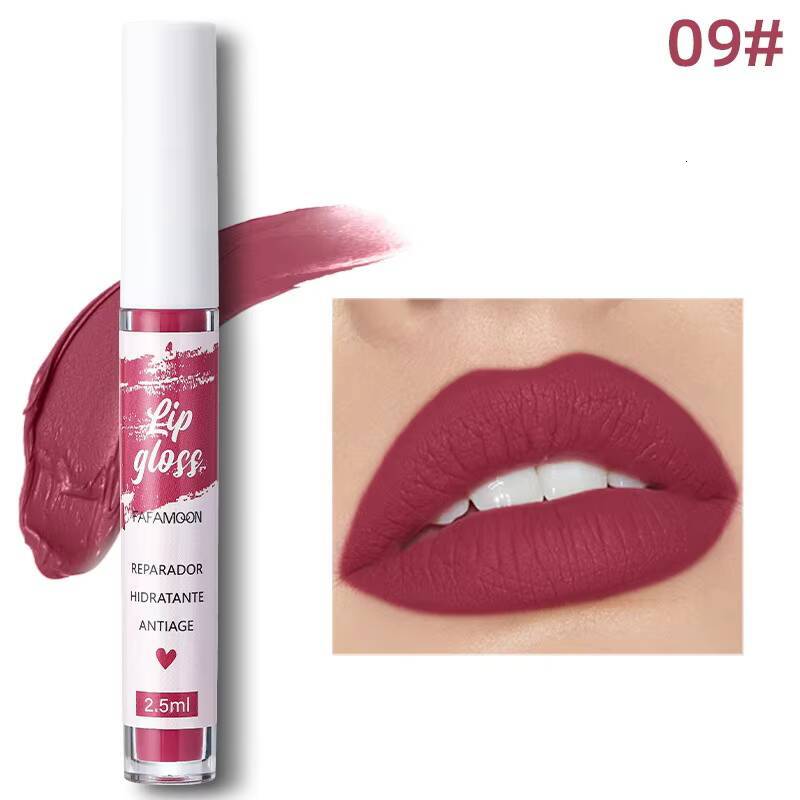 Korean Matte Liquid Lipstick Glaze Moisturizing Waterproof Durable Mud Non-stick Cup Rose Red Lip Gloss Makeup happy
