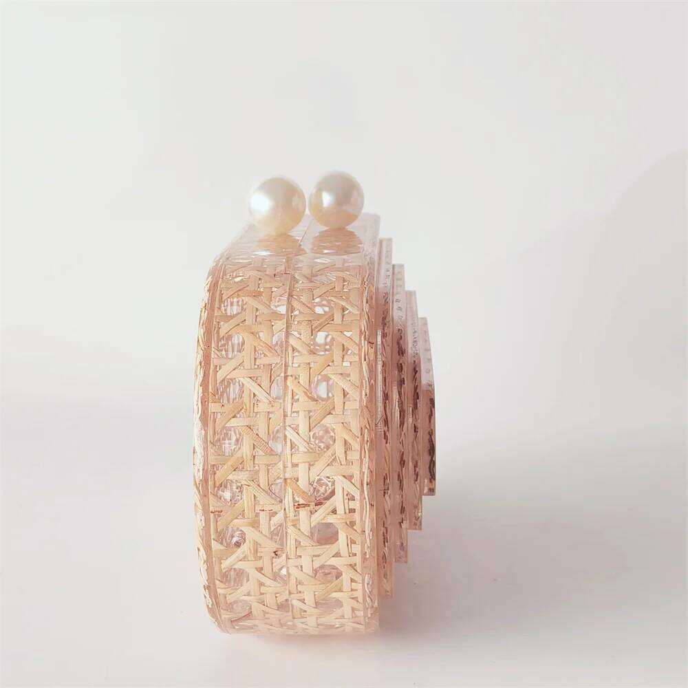 Lady Women Rattan Clutch Acrylic Egg Cane Bag Evening Wedding Party Summer Beach Mini Female Handbag Designer Purse