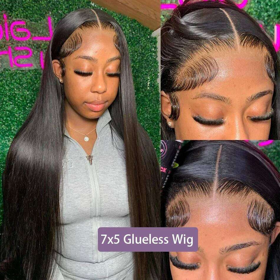 34 Inch Vieamese Bone Straight Glueless Wigs Human Lace Frontal 7x5 Ready to Wear Wig Preplucked Raw Virgin Hair