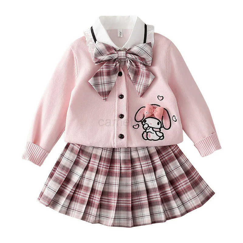 Sanrio Sanrio My Melody Kuromi ChildrenS Cosplay JK Skirt New Anime College Style Knitted Cardigan Pleated Skirt Kids Spring Autumn Set XJ250618
