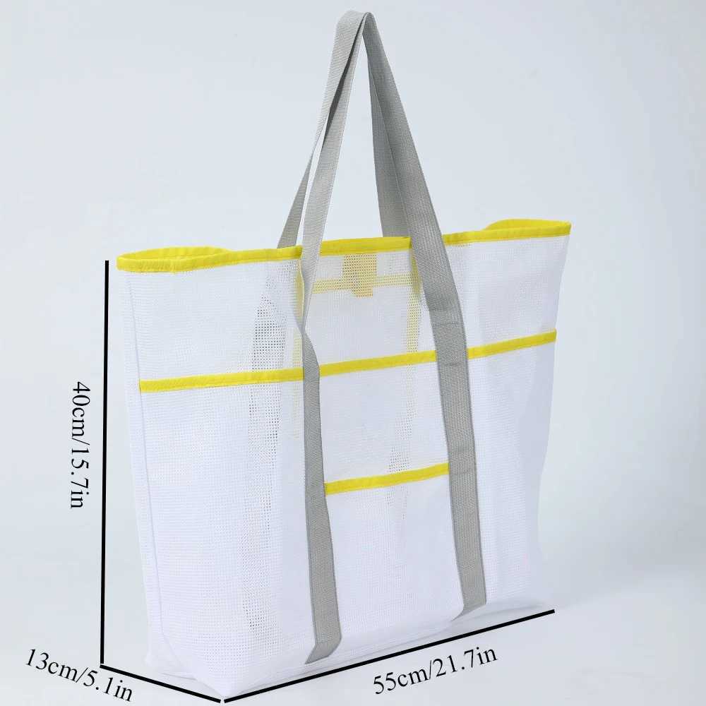 Breathable White Mesh Beach Bag Summer Large Capacity Lightweight Tote Wide Opening Padded Shoulder Strap Durable Sand-Resistant B250618