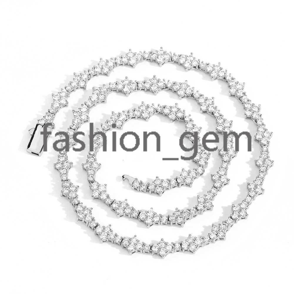 6.5mm Iced Out VVS Diamond Flower Shape Tennis Chain Hip Hop Jewelry 925 Sterling Silver Moissanite Tennis Chain Necklace