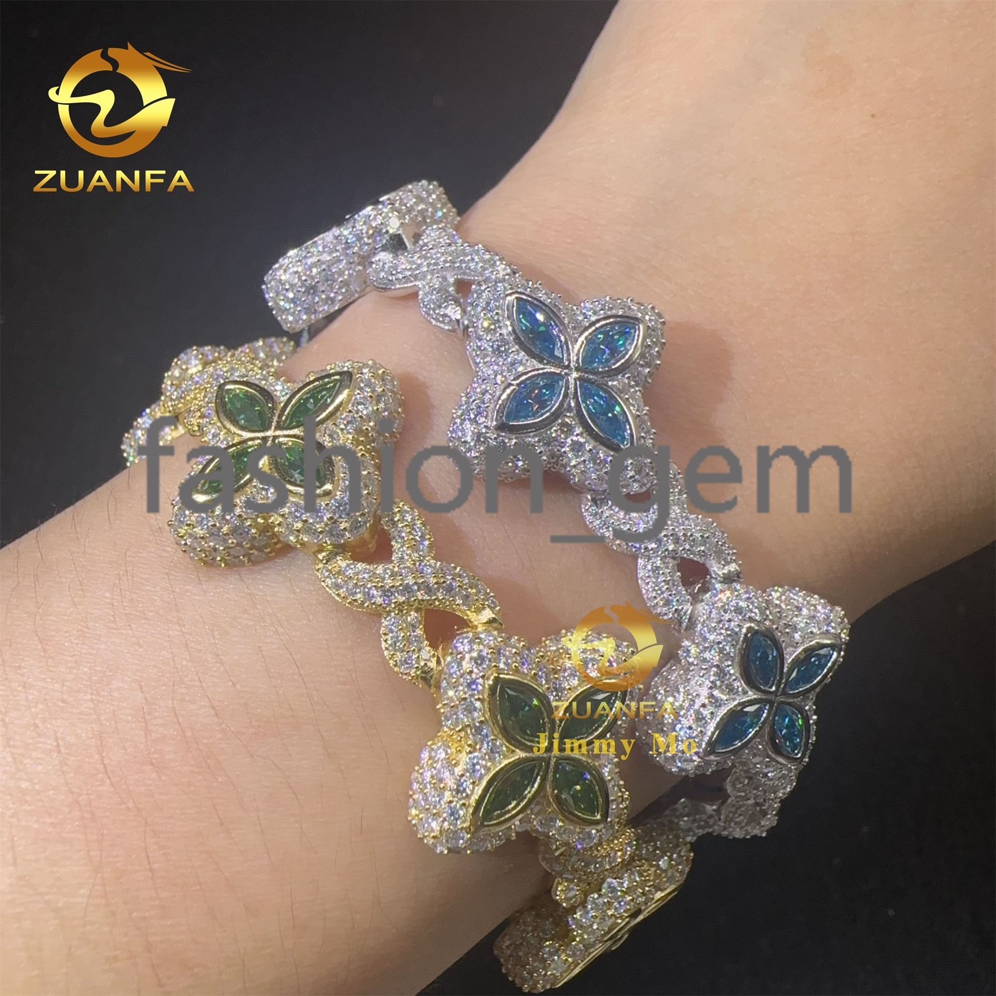 New Arrivals Fashion 925 Silver Marquise Flower Design Hip Hop Jewelry Iced Out Men Women Moissanite Infinity Bracelet Men