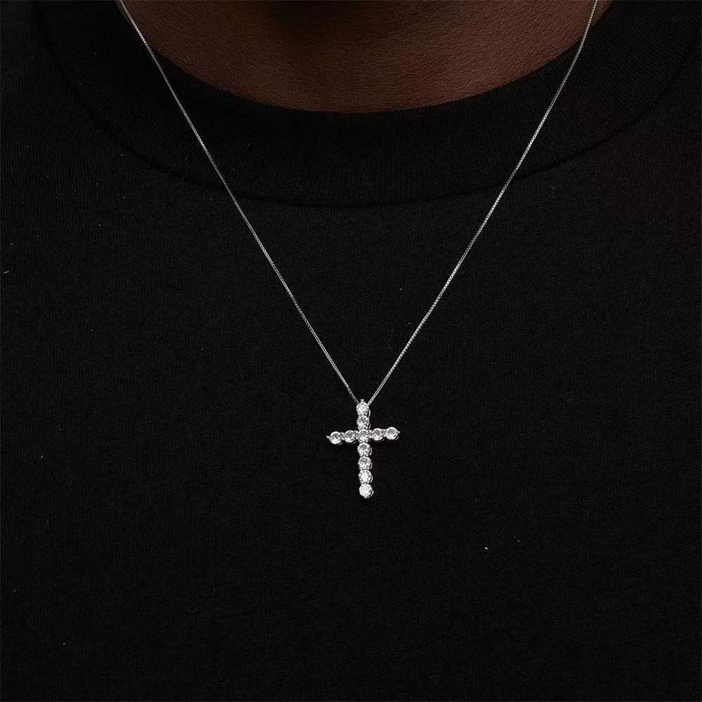 Hip-Hop Rock Acrylic Zircon Cross Pendant Men Necklace Box Chain Necklace Popular Street Jewelry Wear Accessories W250618