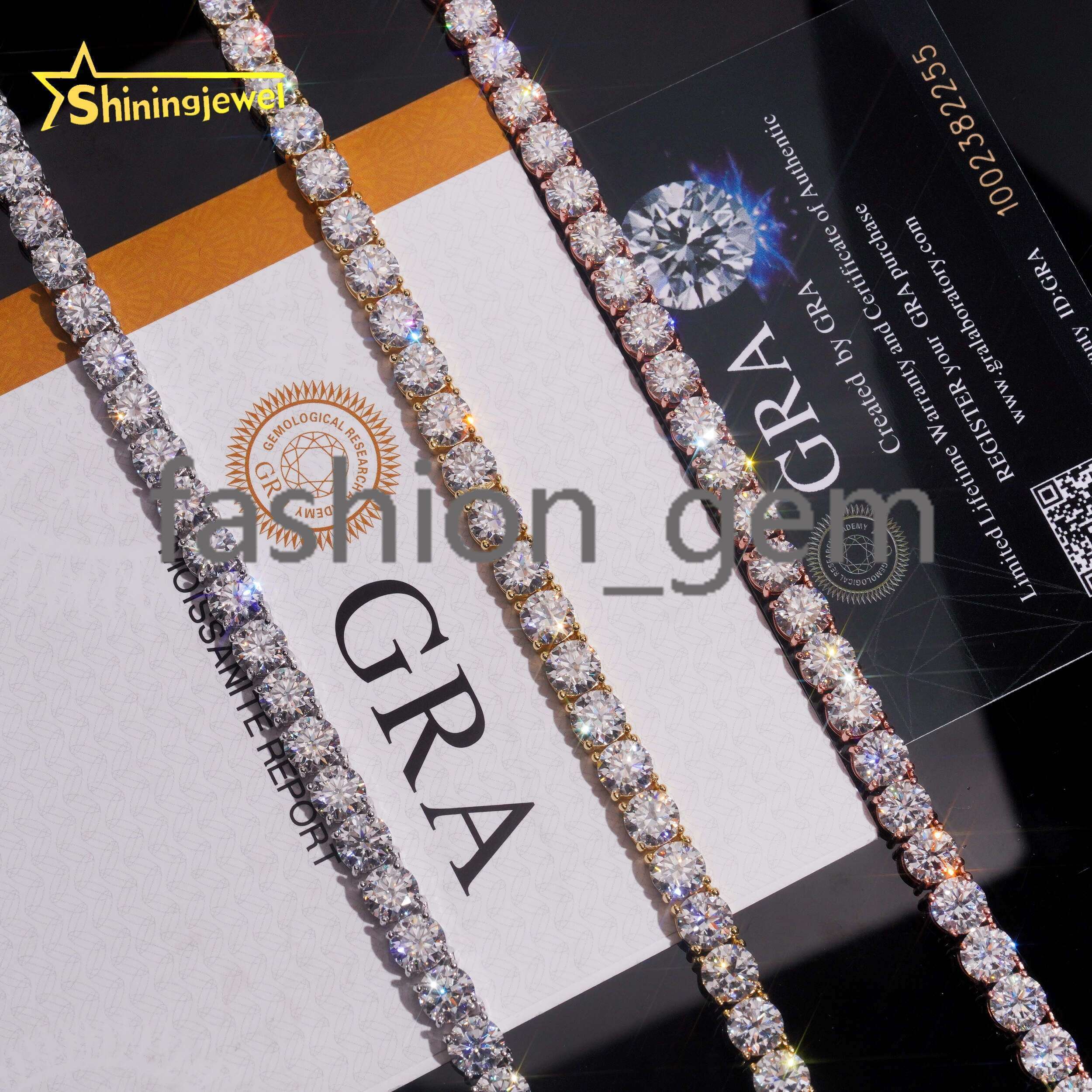 GRA Certificated Men Women 6.5MM Moissanite Tennis Necklace Hip Hop 925 Silver Tennis VVS Moissanite Chains Fine Jewelry