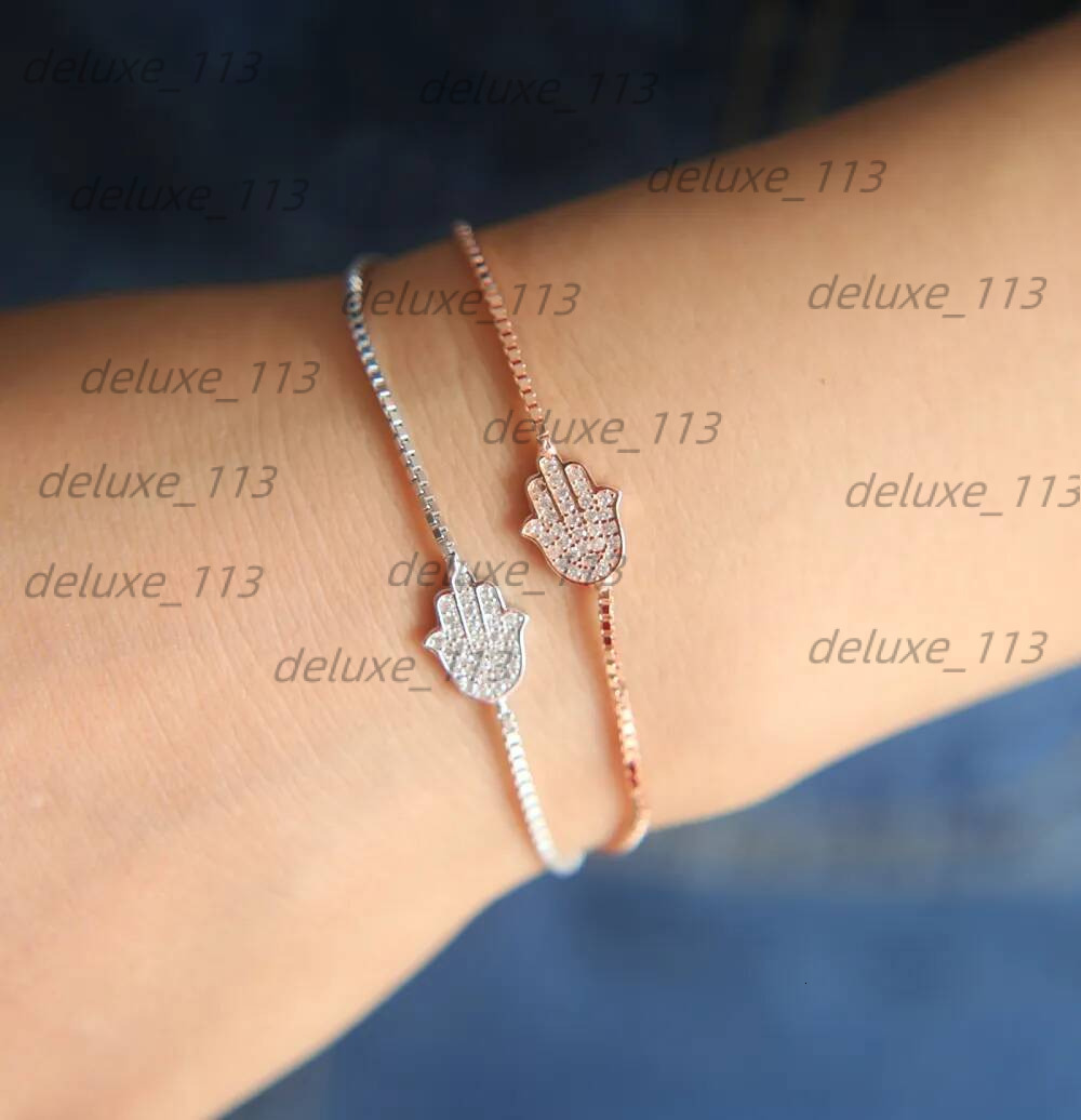 Adjust Slider Chain Tiny Cz Paved Hamsa Hand Charm Bracelet Sterling Sier High Quality Lucky Lovely Girl Women Gift Jewelry