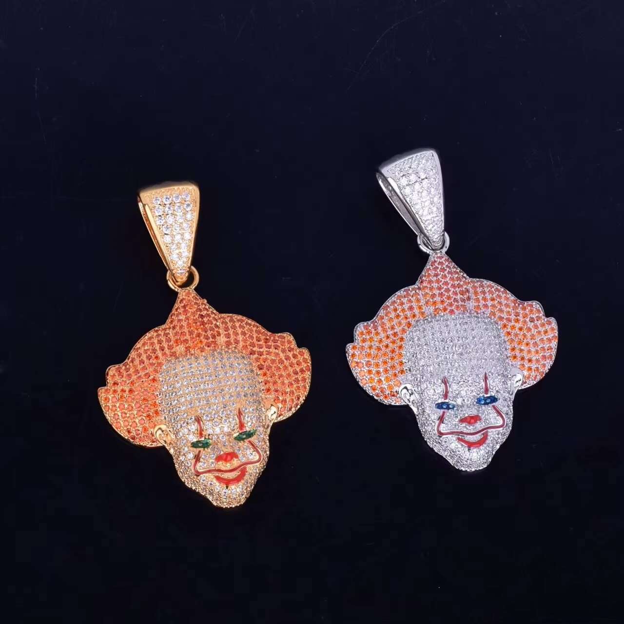 18K Gold .925 Moissanite Killer Clown Hip Hop Pendant with Chain Necklace Flooded Ice Style