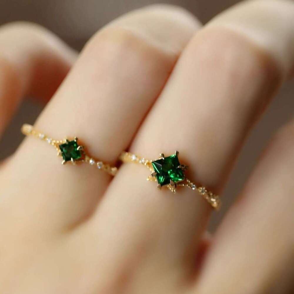 Color Inlay Natural Tsavorite Emerald Same Style Light Luxury Versatile Ring