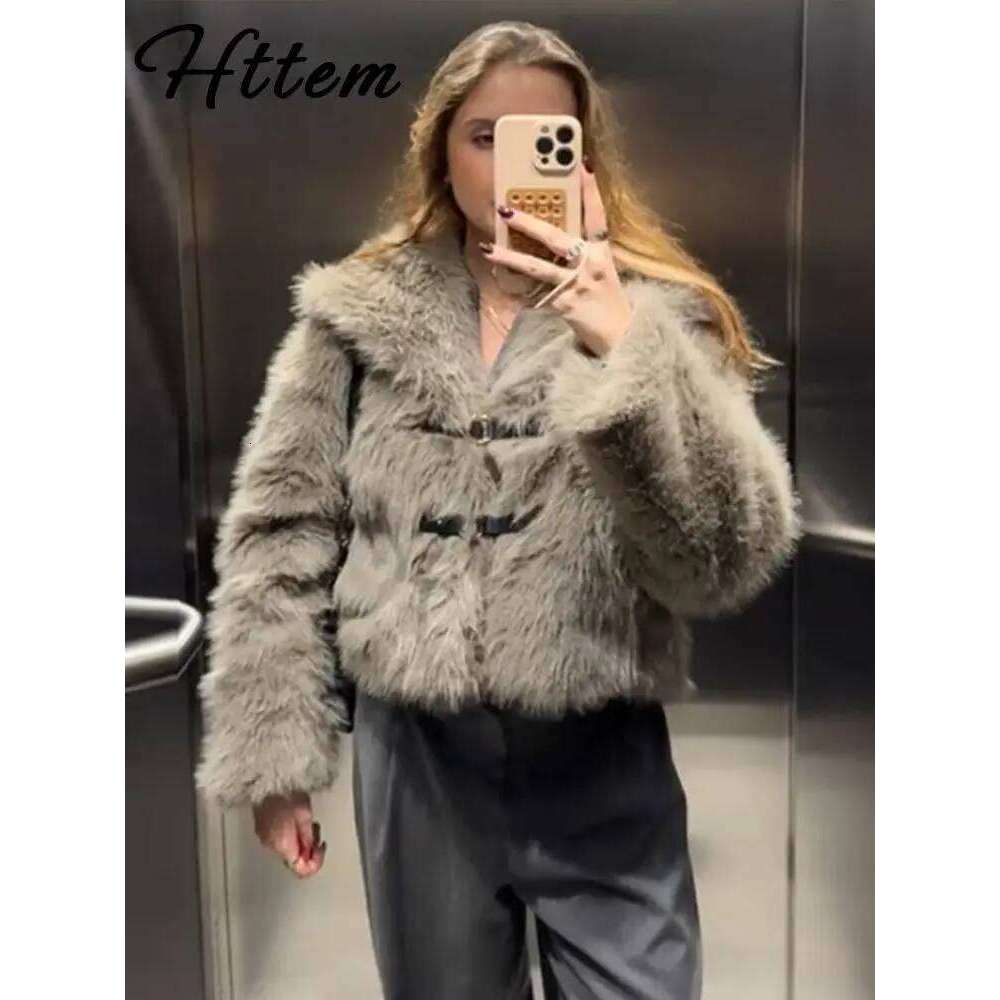 Winter Faux Fur Jacket Women Loose Fluffy Lapel Brown Long Sleeve Warm Jackets 2024 Autumn Thicken Lady Coat