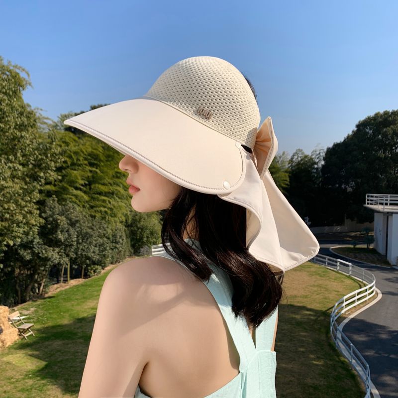 Wide Brim Cap Hat Shawl Sunblock Hat Women Summer UV-proof Empty Hat Wide Brim Cycling Face Visor Sun Wide Hat for Women Outdoor Empty Top Sun Cap Sum