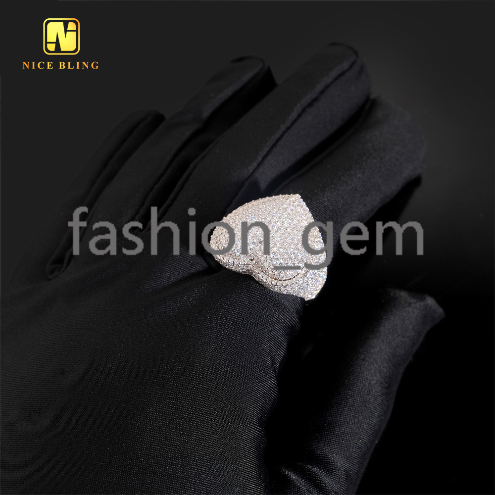 Pass Diamond Tester Heart Shape Hip Hop Rapper VVS Moissanite Fine Jewelry Diamond Iced Out Jewelry 925 Silver Ring for Men