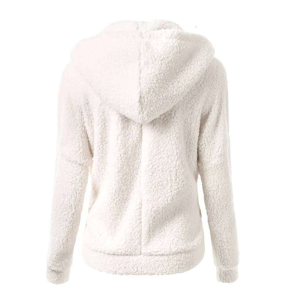 Women's Wool Hooded Jacket, Loose Solid Color Coat with Pocket, Classic Windproof Zipper Sweater, Autumn and Winter, 2022