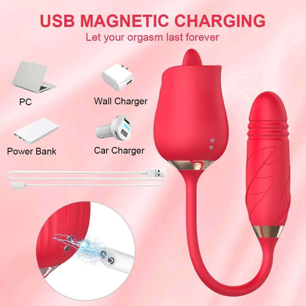 Tongue Licking Clitoral Nipple Vibrator Womens Retractable Vibrating Dildo Masturbator Vagina Massager Rose Vibrator Sex ToyXJ250618