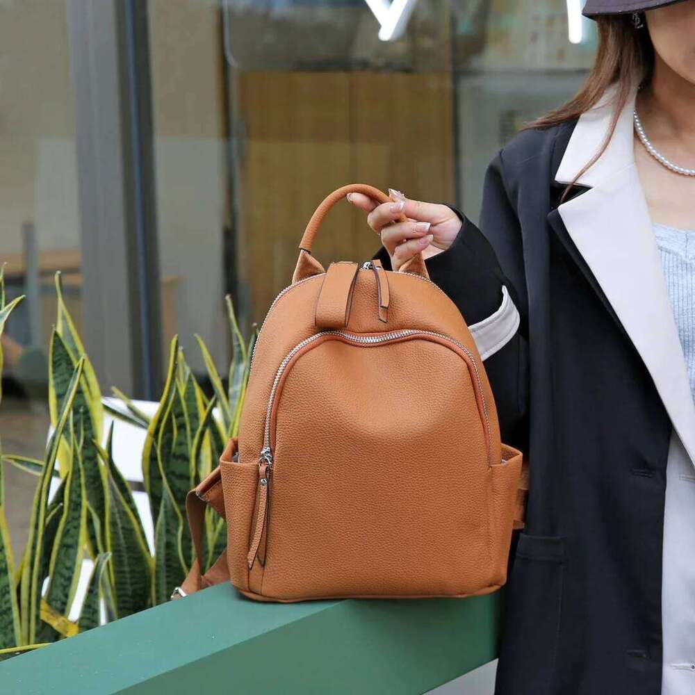 Brand Women Fashion Solid Color Large Capacity Cowhide Women's Backpack