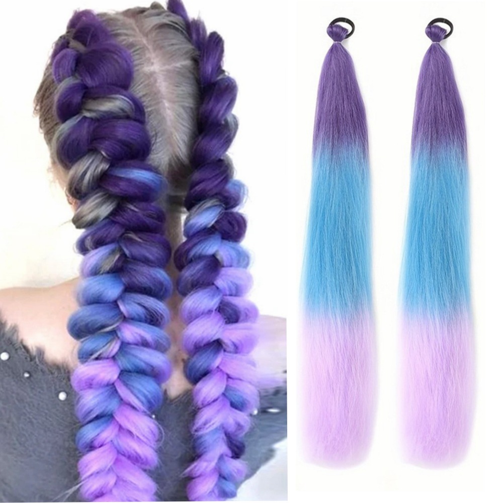 Colorful Gradient Ponytail Hair Extensions Box Braids Elastic Rope Braids for Girls Kids