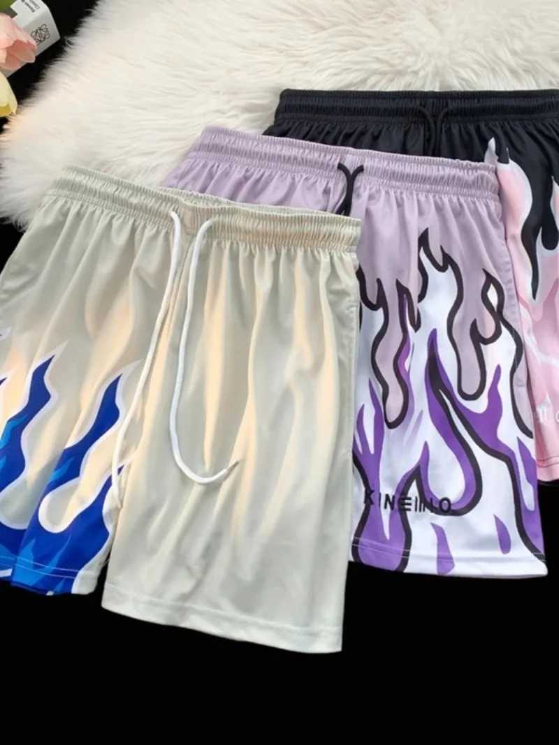 Flame sports shorts mens loose American hip hop basketball pants summer couple trendy brand mens and womens shortsXJ250618