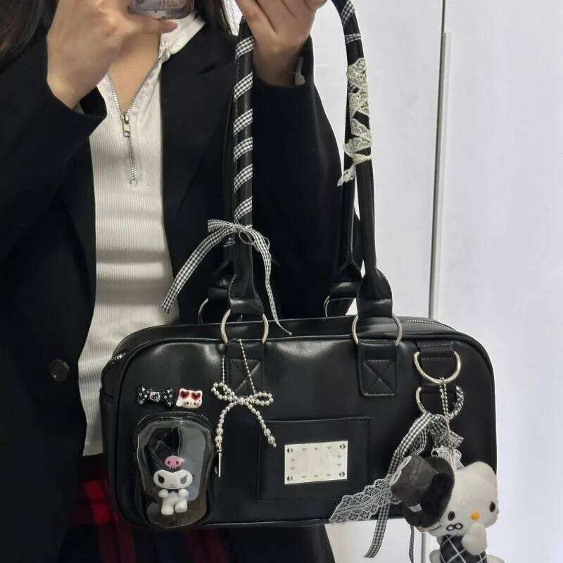 Haruku Kawaii Ita Women Handbag Underarm Bags Girls Transparent Shoulder Boston Bag Casual Commuter Large Capacity Purse